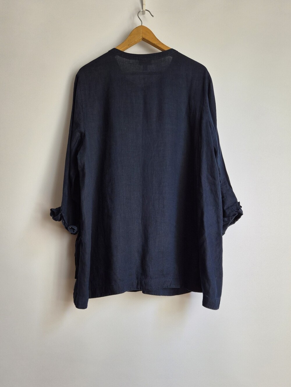 J. Jill Navy Blue Linen Side Tie Tunic Blouse Shirt Size 2X Lagenlook Minimalist - Picture 11 of 16